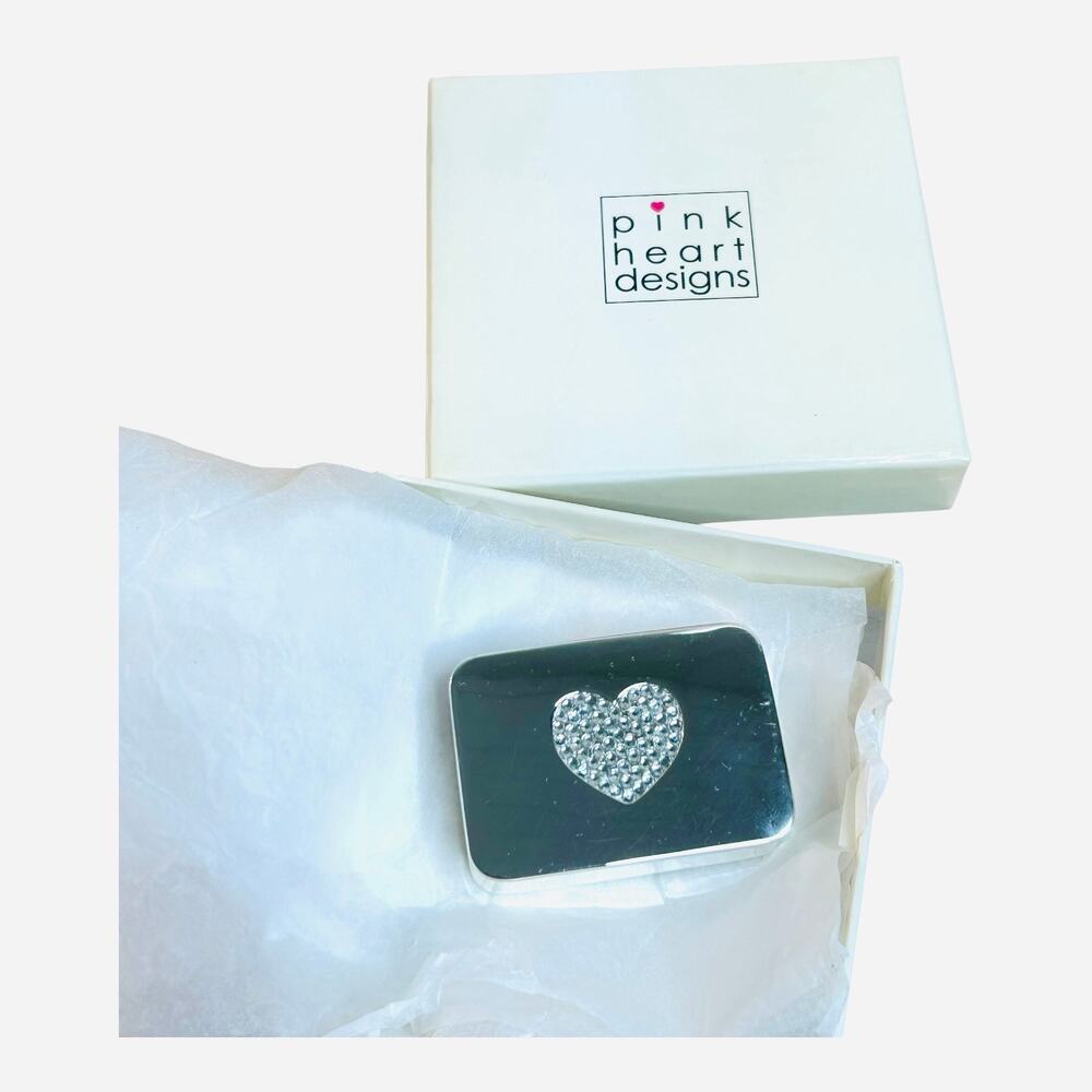 Mirrored Pave Rhinestone Heart Pill Box - Picture 4 of 5